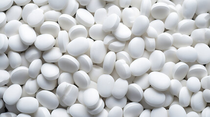 A Top view  of White round pills drug and medicine , Health and medical , Cure.