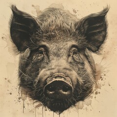 Wall Mural - Illustrations of a wild boar