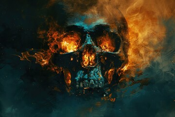 Poster - A skull with fiery flames engulfing the background