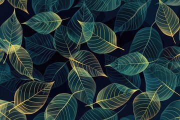 Wall Mural - A cluster of lush green leaves against a dark background, perfect for adding texture and color to your design