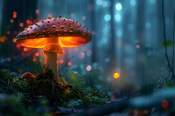 Wall Mural - Mushroom backdrop, enchanted forest wallpaper, ultra hd, mushroom glow, mythical mushroom, tropic, woodland fungi, tropic backdrop,