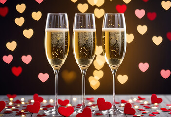 Wall Mural - champagne glasses sparkling wine heart confetti valentine day celebration high resolution high details vibrant