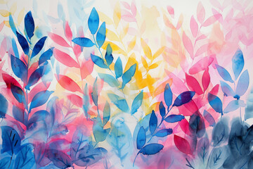 Wall Mural - Abstract watercolor painting of colorful leaves in a blurred ethereal style