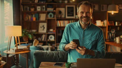 Wall Mural - The happy man in home office