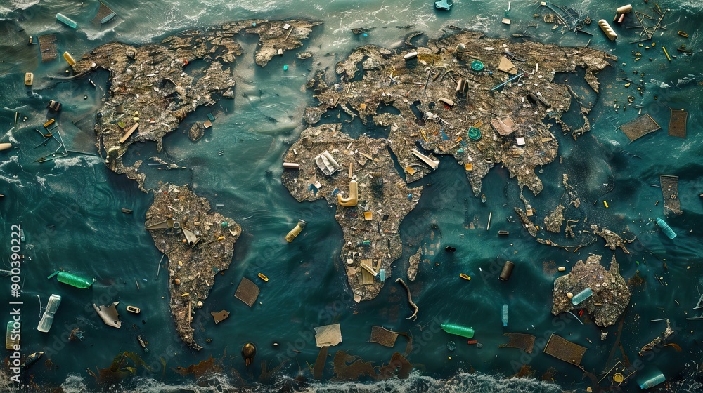 World of plastic - map made of plastic bottles, ecology and ...