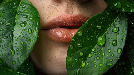 Wall Mural - The Lips and Dewy Leaves