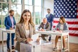 © Tekin - during the presidential elections a young girl a commission worker, sits at the reception table meeting of voters a voting box