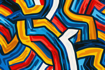 Sticker - Abstract pattern with bold swirling lines and vibrant hues of yellow red blue white and black