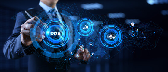 Wall Mural - RPA Robotic process automation business process optimisation innovation technology concept.