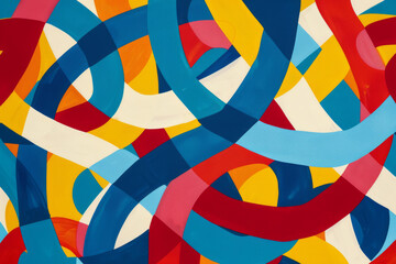 Wall Mural - An abstract painting featuring vibrant intertwined curves in various colors