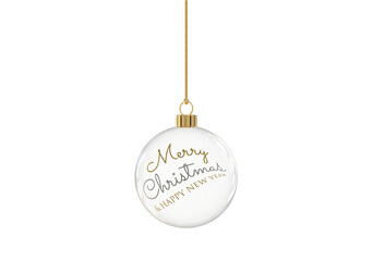 Wall Mural - christmas ball transparent glossy glass with buoyant christmas wishes hanging from top 3d rendering 