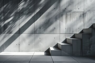 Fototapete - concrete wall with staircase and shadow, Concrete backgrounds in cool gray tones, perfect for minimalist and modern designs