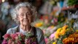 © 楠 刘 - Joyful Senior Woman Holding a Beautiful Bouquet in a Flower Shop, Smiling at the Camera in Natural Light. Captured with Sony Alpha a7 III, High-Resolution, and Professionally Color Graded