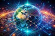© Sirinporn - Vibrant neon colors illuminate a futuristic global world in cyber space, surrounded by swirling circuits, energy waves, and internet nodes, representing advanced AI technology and connectivity.