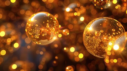Wall Mural - abstract 3d golden orbs with glowing cores, symbolizing energy and wealth.