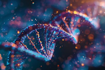 Poster - double - stranded dnmodel with bright blue and purple lights, cutting-edge gene editing technology holds the promise of curing genetic diseases
