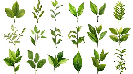 Canvas Print - Realistic Green Tea Leaves Illustration.