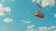 © VK Studio - A crane lifting a shipping container against a bright blue sky dotted with fluffy clouds, symbolizing industrial progress and logistics.