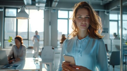 Wall Mural - The businesswoman with smartphone