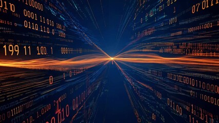 A computer screen with a bunch of numbers and a bright orange line. Concept of technology and complexity, with the numbers
