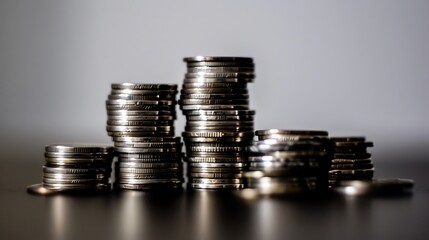 Poster - A stack of silver coins piled neatly on a clean surface, symbolizing savings and financial security.