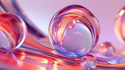 Wall Mural - an abstract background featuring iridescent orbs and flowing, colorful shapes.
