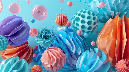 Wall Mural - a 3d rendering of colorful geometric shapes against a blue background.