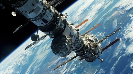 Canvas Print - Astronauts, with Earth as their distant backdrop, are dedicated to assembling a space station. Each module they connect represents a step forward in human exploration and the quest to understand 