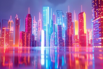 Aufkleber - city with lot of tall buildings, Create futuristic cityscape filled with neon lights
