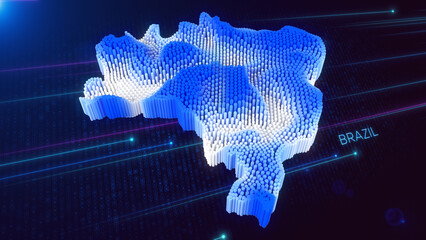 Wall Mural - digital 3d perspective dynamic rippling map of brazil in blue and white, set against dark futuristic