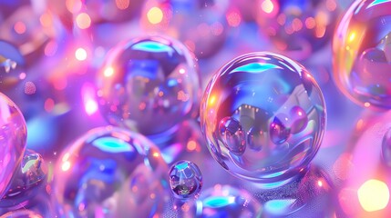 Wall Mural - abstract background with iridescent spheres on a colorful background.