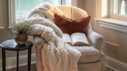 Poster - Creating a cozy reading nook with a plush armchair and a table book filled with classic poetry.