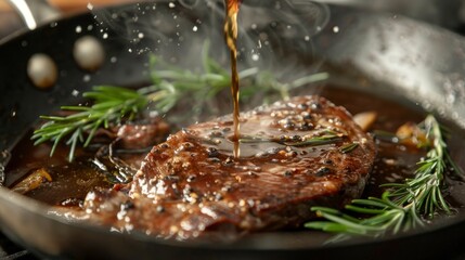 Wall Mural - Deglazing a pan with wine or broth to create a flavorful sauce for meats or vegetables.