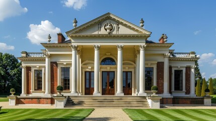 Canvas Print - Describe the architectural symmetry of a Palladian house in the UK.