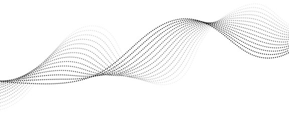 flowing dots particles wave pattern halftone gradient curve shape isolated on white background. grad