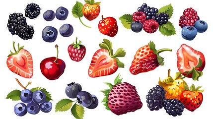 Poster - A Collection of Fresh Berries  Strawberries, Raspberries, Blackberries, and Blueberries, Perfect for Summer Recipes or Designs