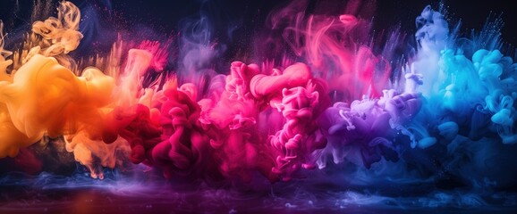 Wall Mural - Vibrant colorful paint explosion on a black background. Colorful abstract liquid splashes