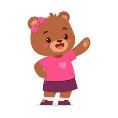 Poster - cute little bear waving hand and feeling happy