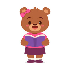 Poster - cute little bear read book and feeling happy