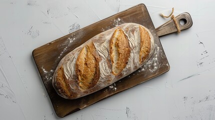 Wall Mural - freshly baked bread on wooden board, top view