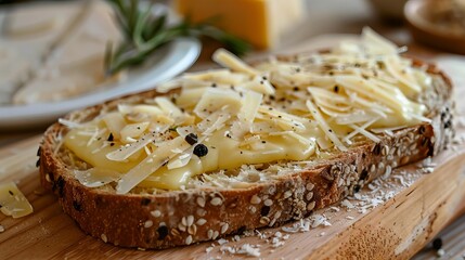 Wall Mural - slice of bread with hard, grated cheese