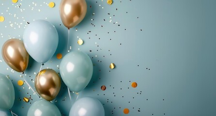 Poster - Blue and Gold Balloons With Confetti