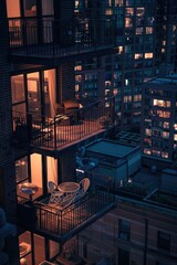 Wall Mural - A nighttime view of a city from a high-rise building, with bright lights and urban scenery