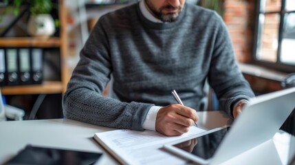 Wall Mural - The man writing at desk