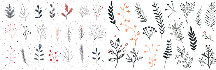 A modern winter floral design with branches and leaves of winter.