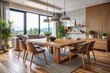 © Autun - Wooden dining table in modern living room