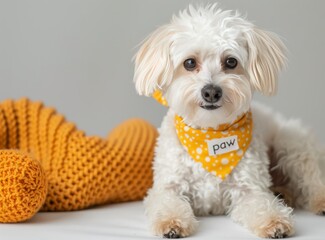 Wall Mural - White Dog Wearing Yellow Bandana