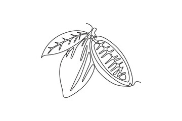 Wall Mural - Continuous one line drawing of whole healthy organic cocoa bean for plantation logo identity. Fresh cacao concept for delicious chocolate shop icon. Single line draw design vector graphic illustration