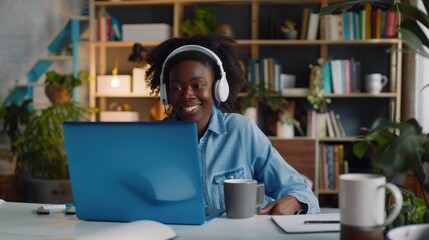 Poster - The woman working on laptop.