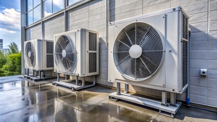 Two large commercial air conditioning units installed on a wall, circulating cool air and promoting fresh ventilation throughout the indoor space.